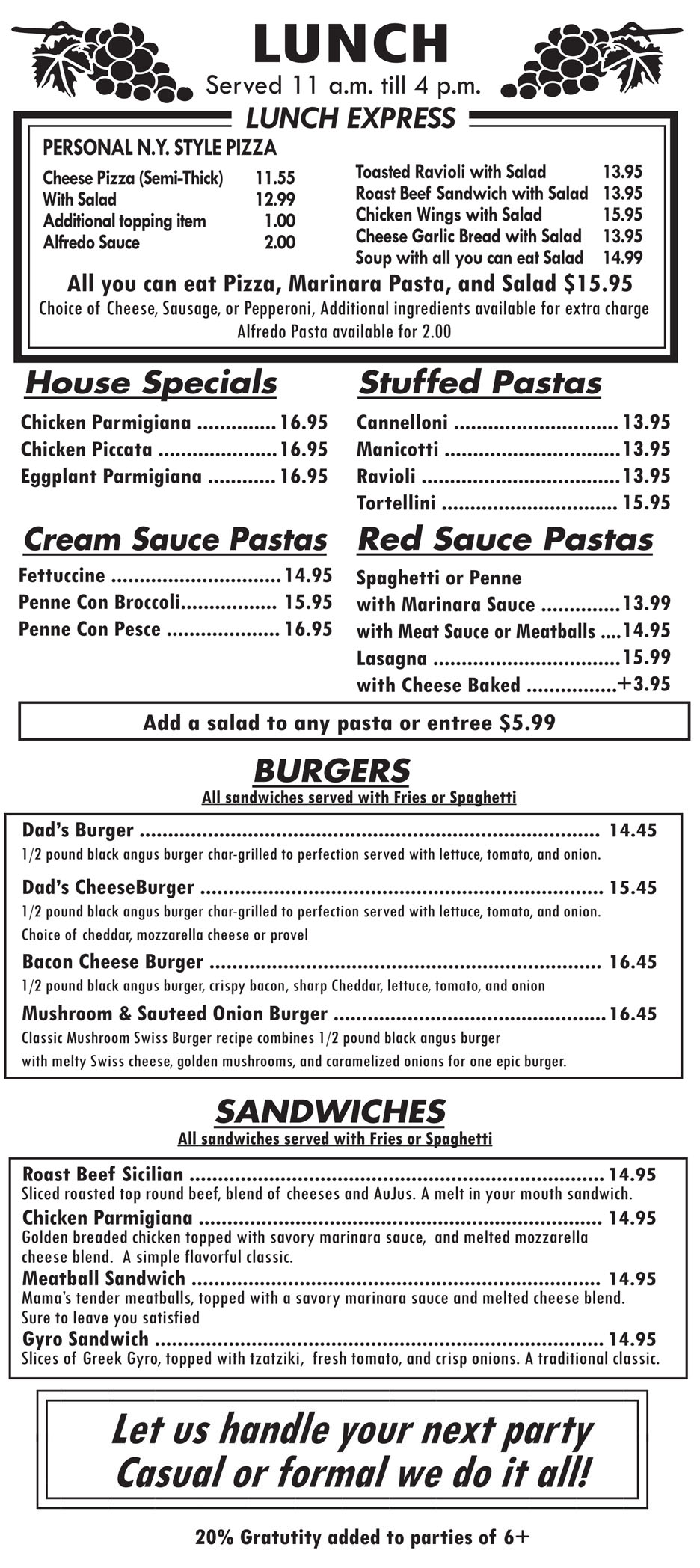 Talayna's Italian Restaurant Carryout Menu 3